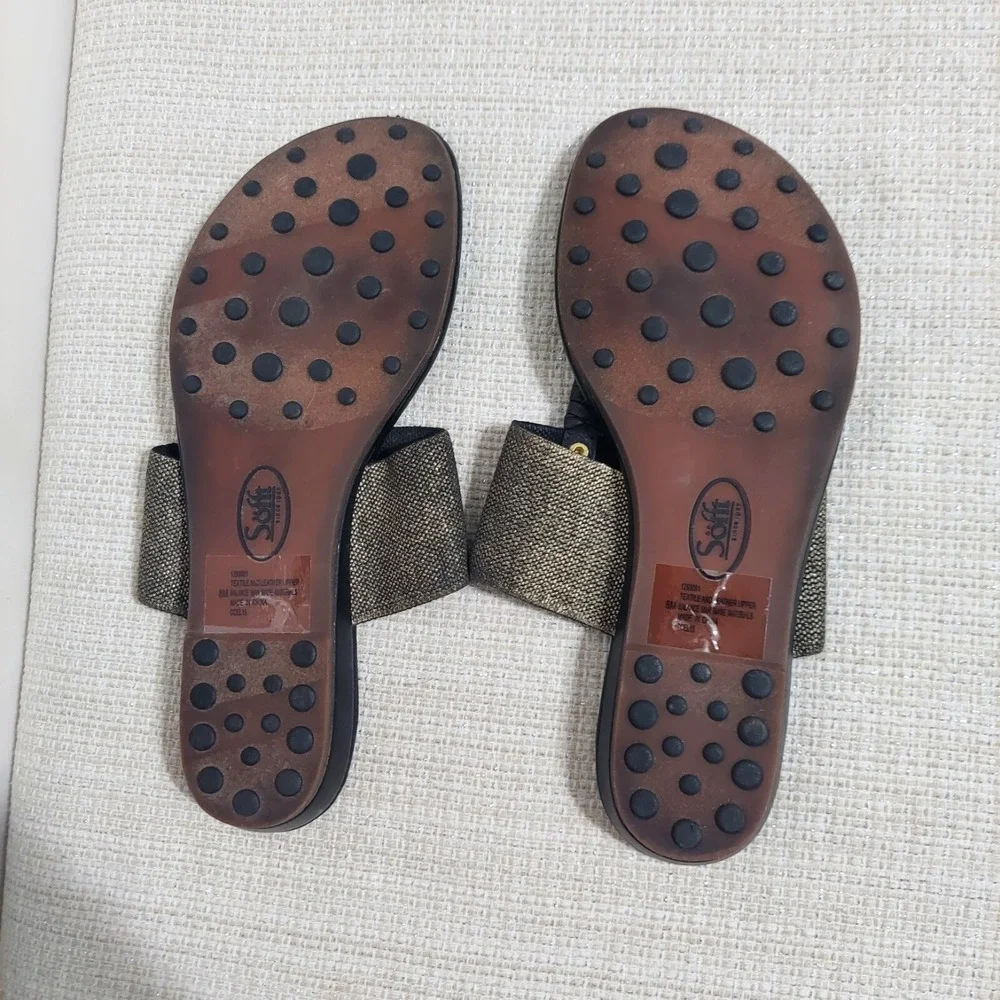 Sofft Women's Ameda Leather‎ Thong Flip Flop Sandals Brown Gold Metallic Size 8